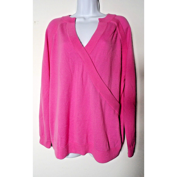 Madeleine Sweater Bright Pink V Neck XL 16 Euro Sz 48 Wool Cashmere Blend Barbie - Picture 1 of 16